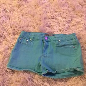 Light blue tractor jean shorts